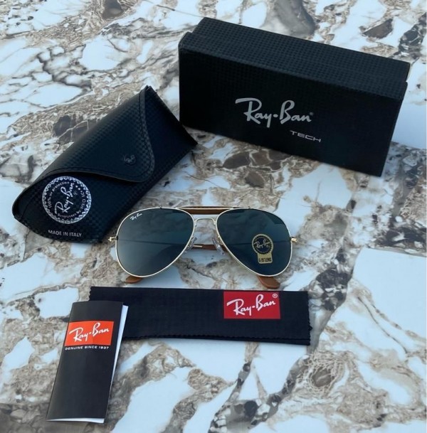 RAYBAN AVIATOR LEATHER GOLD BLACK