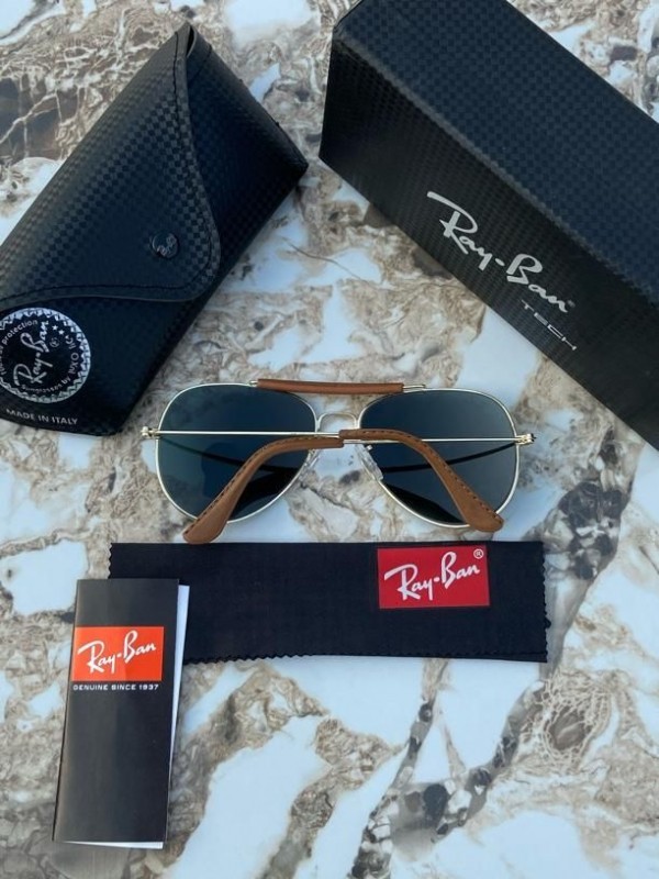 RAYBAN AVIATOR LEATHER GOLD BLACK