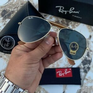 RAYBAN AVIATOR LEATHER GOLD BLACK