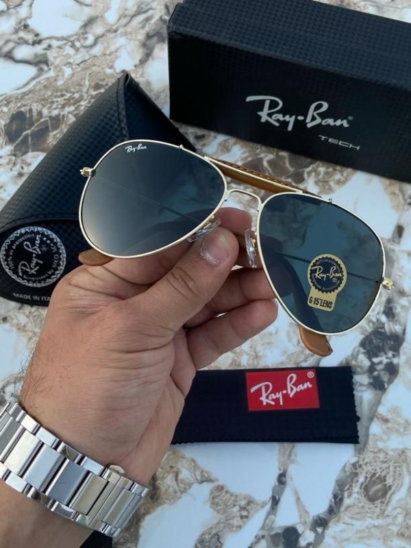 RAYBAN AVIATOR LEATHER GOLD BLACK