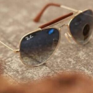 RAYBAN AVIATOR LEATHER GOLD BLUE