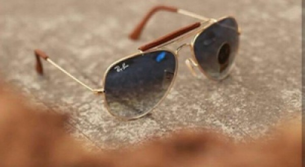 RAYBAN AVIATOR LEATHER GOLD BLUE