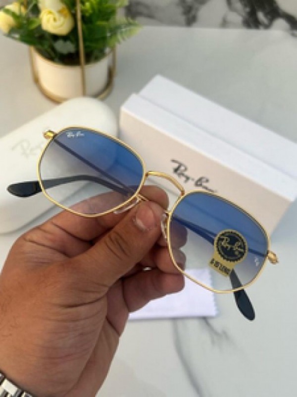 RAYBAN HEXAGONAL GOLD BLUE SHADED